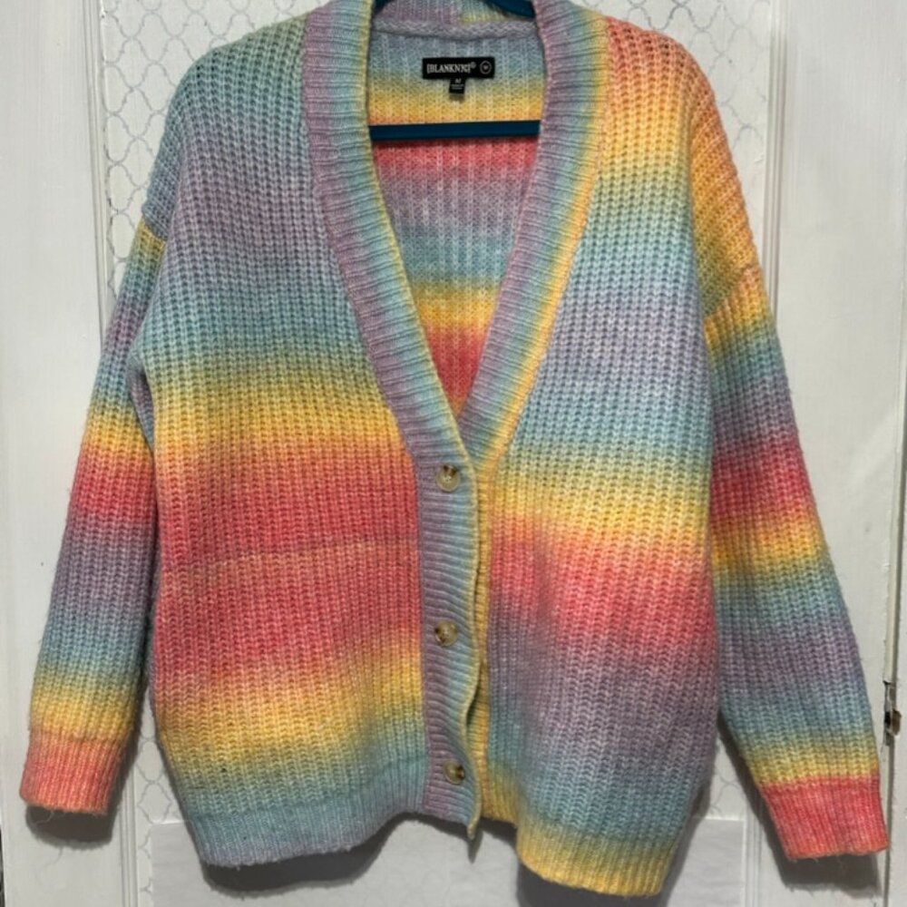 Blank NYC "I Hope So" Oversized Cardigan Sweater rainbow pastel - Picture 3 of 9